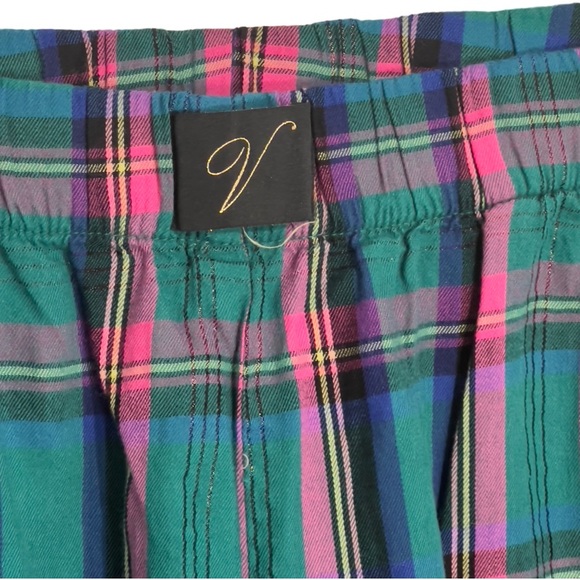Victoria’s Secret Pink Green Plaid Pajama Pants Elastic Ankles L Short 26” Ins - Picture 3 of 9